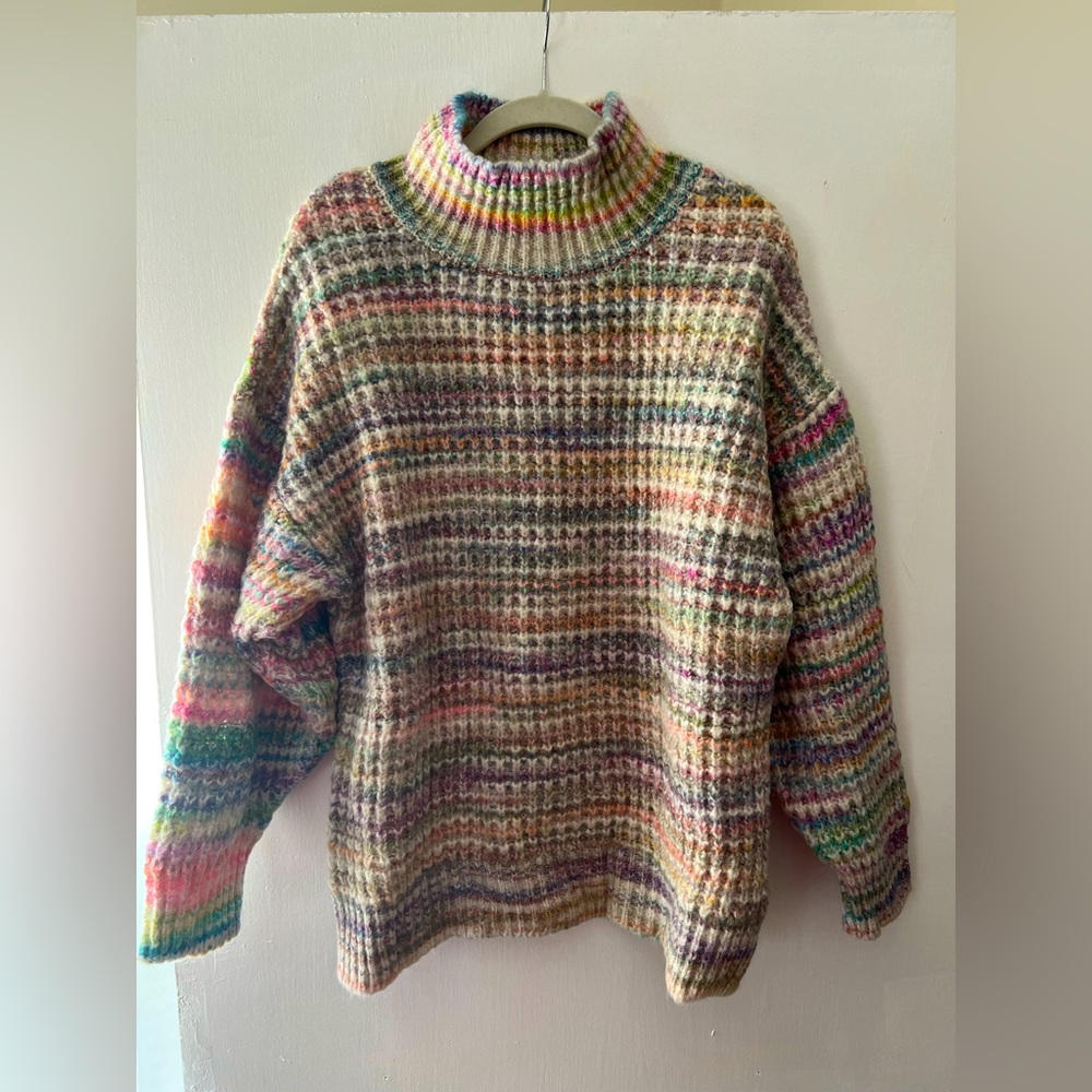 TopShop Chunky Multicolor Mock Neck Sweater - Large Petite